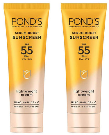 POND's  Serum Boost Sunscreen For All Skin Types Prevent And Fade Dark Patches 50G&Serum Boost Sunscreen, The Power Of Spf 55 And Niacinamide-C Serum 100G,Pack Of 1